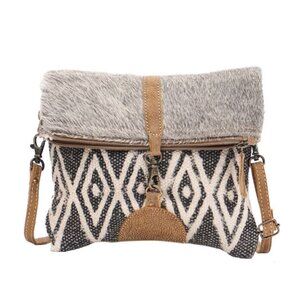 Fold-Over Cowhide & Honey Bee Print Crossbody Bag – Stylish Everyday Carry